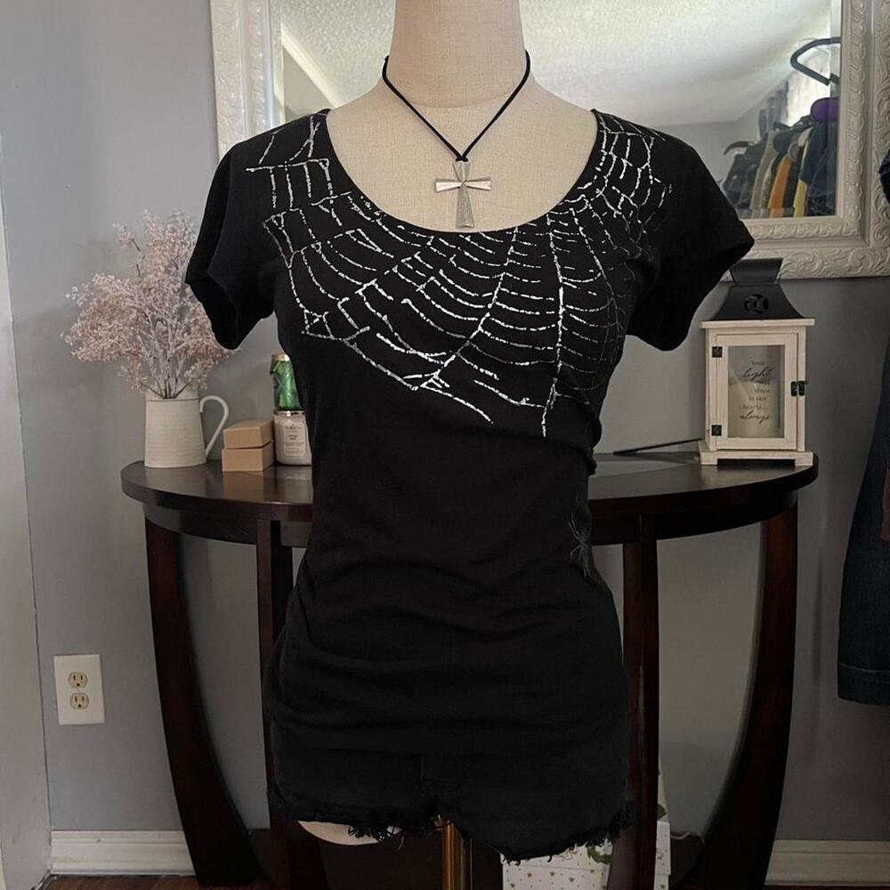 Y2k emo spiderweb shirt